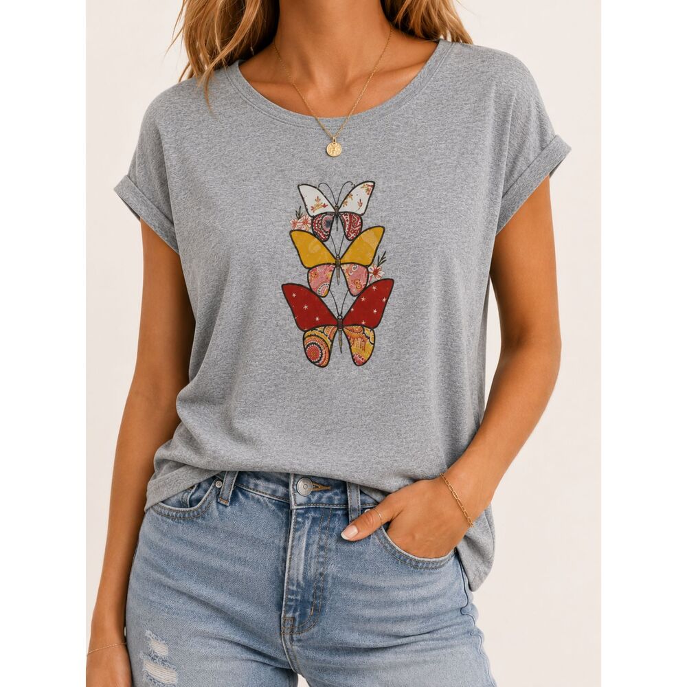 TruSelf Butterfly Graphic Tee XL Gray Boho Cottagecore‎ Soft Stretch Top